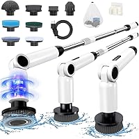 Electric Spin Scrubber, [Adjustable Angle] Homtronics Cordless Electric Cleaning Brush with 8 Replaceable Brush Heads, Batter