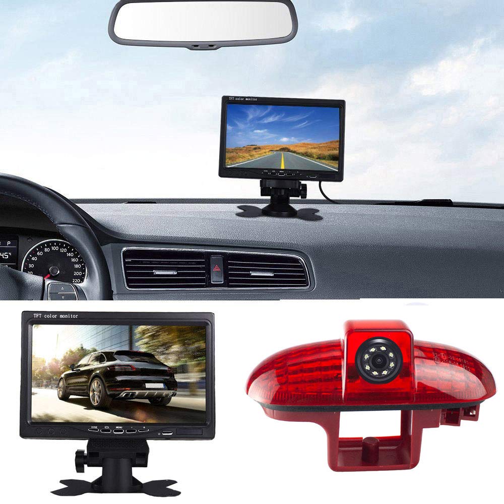 7 Inch TFT LCD Screen Monitor for All Cars + Car Third Roof Top Mount Brake Lamp Reversing Camera Replacement for Opel Vivaro surf Concept/Combo/Vauxhall/Renault Trafic/FIAT Talento/Nissan Primastar