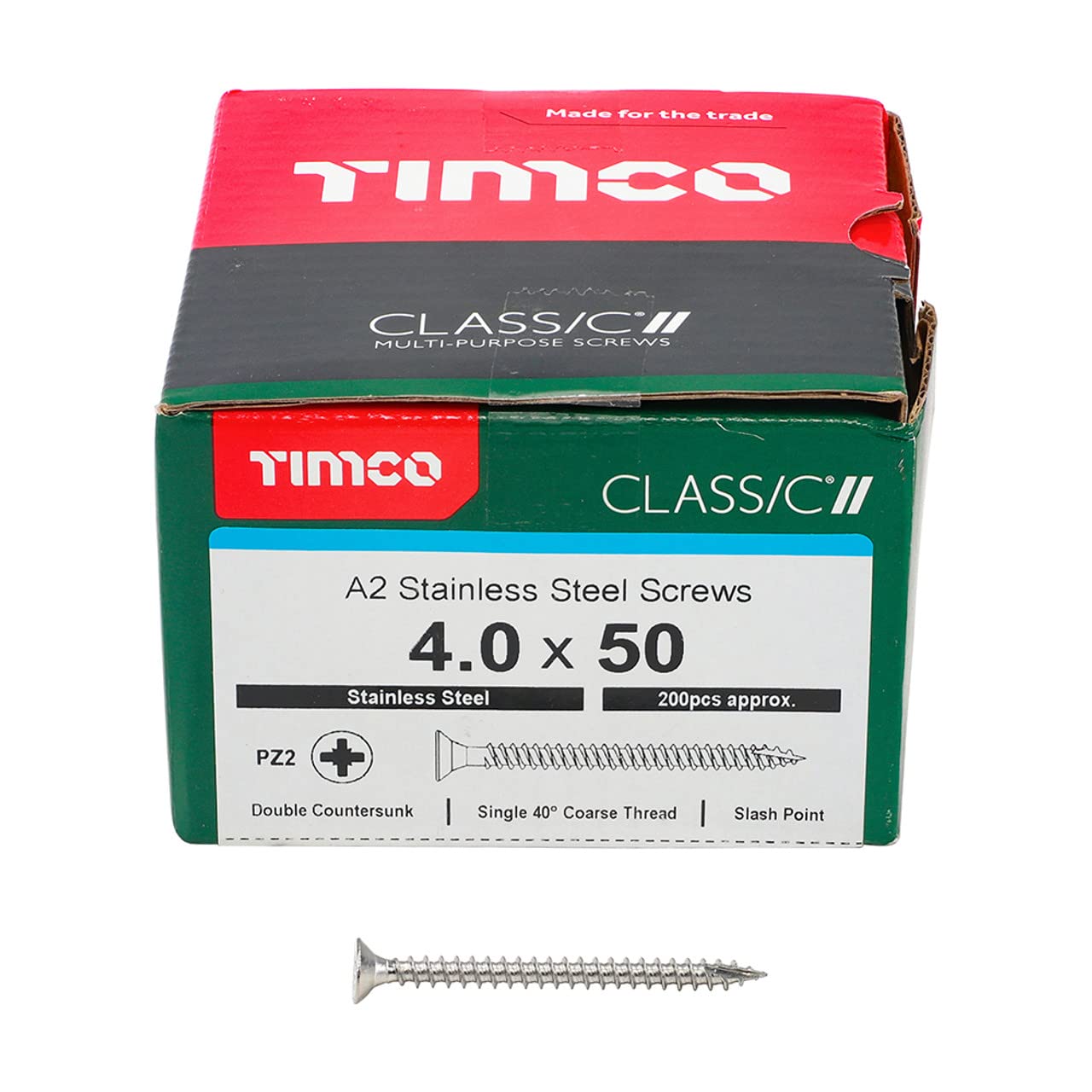 TIMCO Classic Multi-Purpose Screws - 4.0 x 50 - A2 Stainless Steel - Box of 200 โ image 1