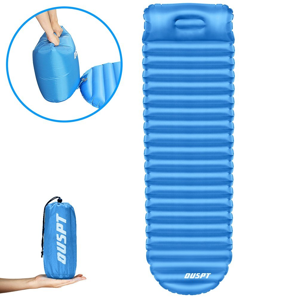 Air Pad Compact Self Inflating Sleeping Mat Ultralight Camping Mattress Pad for Outdoor Camp Backpcak Travel Comfortable Air tube Design for Better Stability & Support By Ouspt -Blue