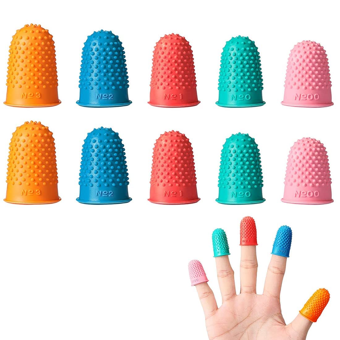 MaoNativey 10 Pieces ubber Finger Tips Pads Finger Tip Grips 5 Size Reusable Finger Protector Covers Caps for Money Counting,Sorting Task, Cutting
