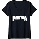 Womens Official Pantera White Logo V-Neck T-Shirt