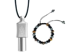 Koakicreaton Mindful Breathing Necklace - 528Hz Whistle with Natural Obsidian Bracelet for Anxiety Relief, Quit Smoking, Meditation Tools
