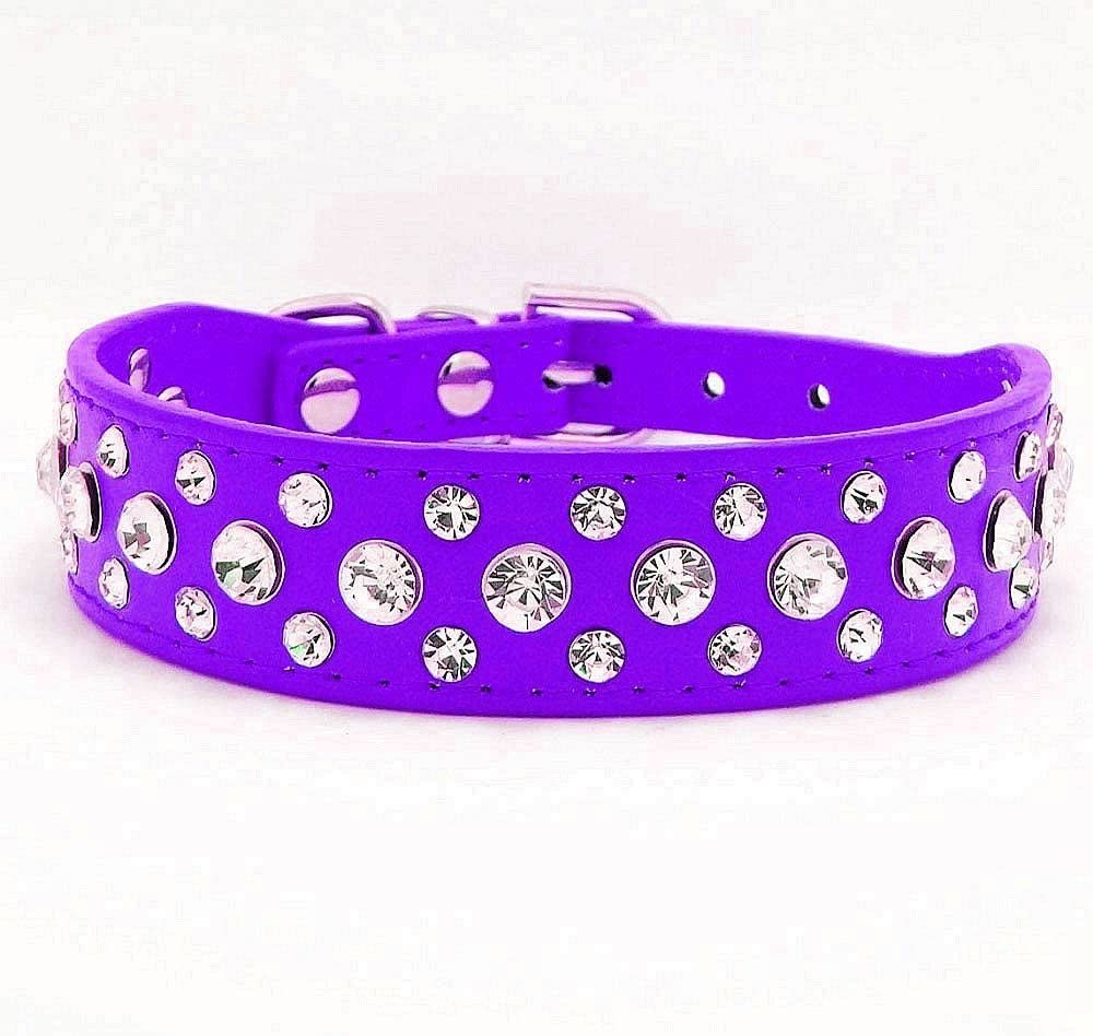 haoyueer Bling Rhinestone PU Leather Crystal Diamond Pet Dog Cat Puppy Collar S M L XL (S, Purple)