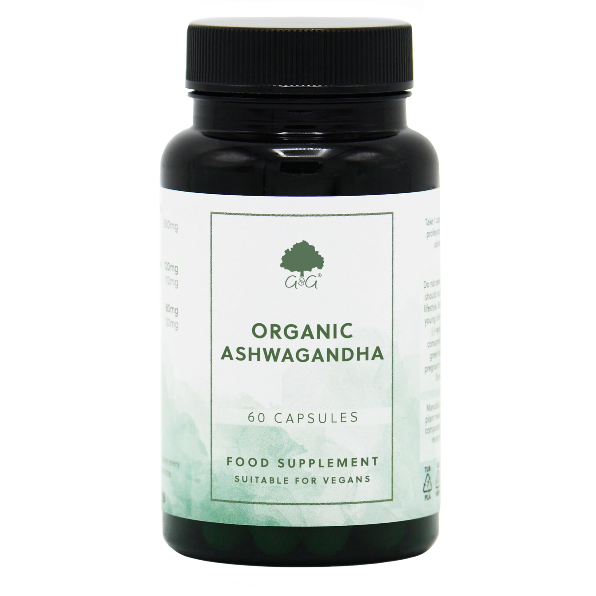Organic Ashwagandha Capsules 500mg - 90 Vegan Capsules - Non-GMO, Made in The UK by G&G Vitamins