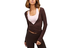 JEAAMKSSER Ballet Tie Wrap Top for Women Long Sleeve Cover Up Yoga Pilates Workout Warp Shirts
