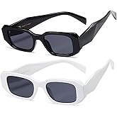 kimorn Rectangle Sunglasses for Women Men Trendy Retro Trendy Sun Glasses 90’s Vintage Square Frame K1307 (Black+White Frame Grey Lens)