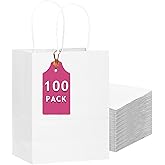 qiqee 100Pcs Large White Paper Gift Bags with Handles 13"×10.2"×4.7" Gift Bags Multiple Uses