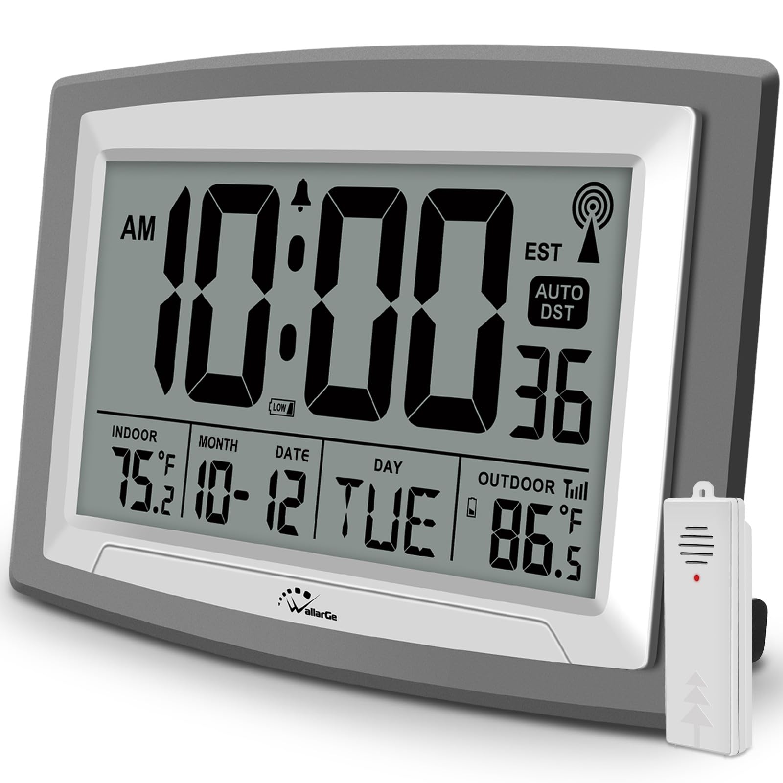 Photo 1 of WallarGe Atomic Clock with Outdoor and Indoor Temperature - 12.5 Inch Self-Setting Digital Clock Large Display, Battery Operated Wall Clocks or Desk Clocks for Bedroom, Livingroom, Office