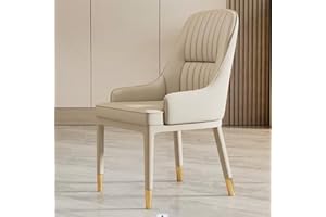 Dining Room Chairs Mid-Century Modern Kitchen with Metal Legs and Armrest Faux Leather Upholstered for Living Bedroom(Off-Whi
