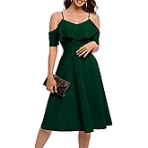 Bbonlinedress Womens Off The Shoulder Cocktail Dress, Formal Wedding Guest Prom Party Homecoming Graduation A-line Midi Dress