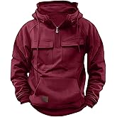 Drantren Cargo Hoodies for Men Tactical Sweatshirt Quarter Zip Cargo Pullover Hoodies Workout Gym Men Fashion Outdoor Hoodie