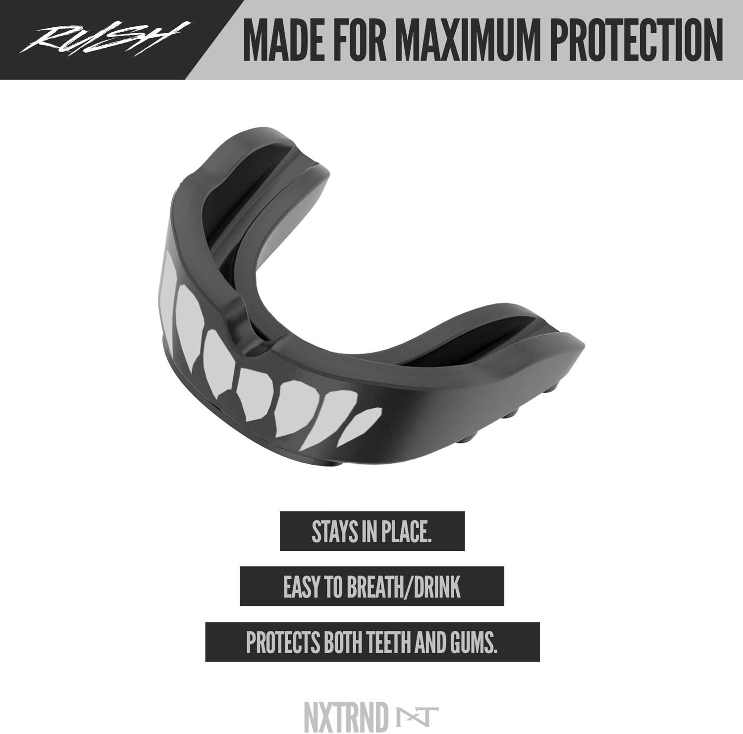 2 Pack Nxtrnd Rush Mouth Guard Sports, Professional Mouthguards for Boxing, Football, MMA, Wrestling, Lacrosse, and All Sports, Fits Adults, Youth, and Kids 11+ (B&W Fang) : Sports & Outdoors