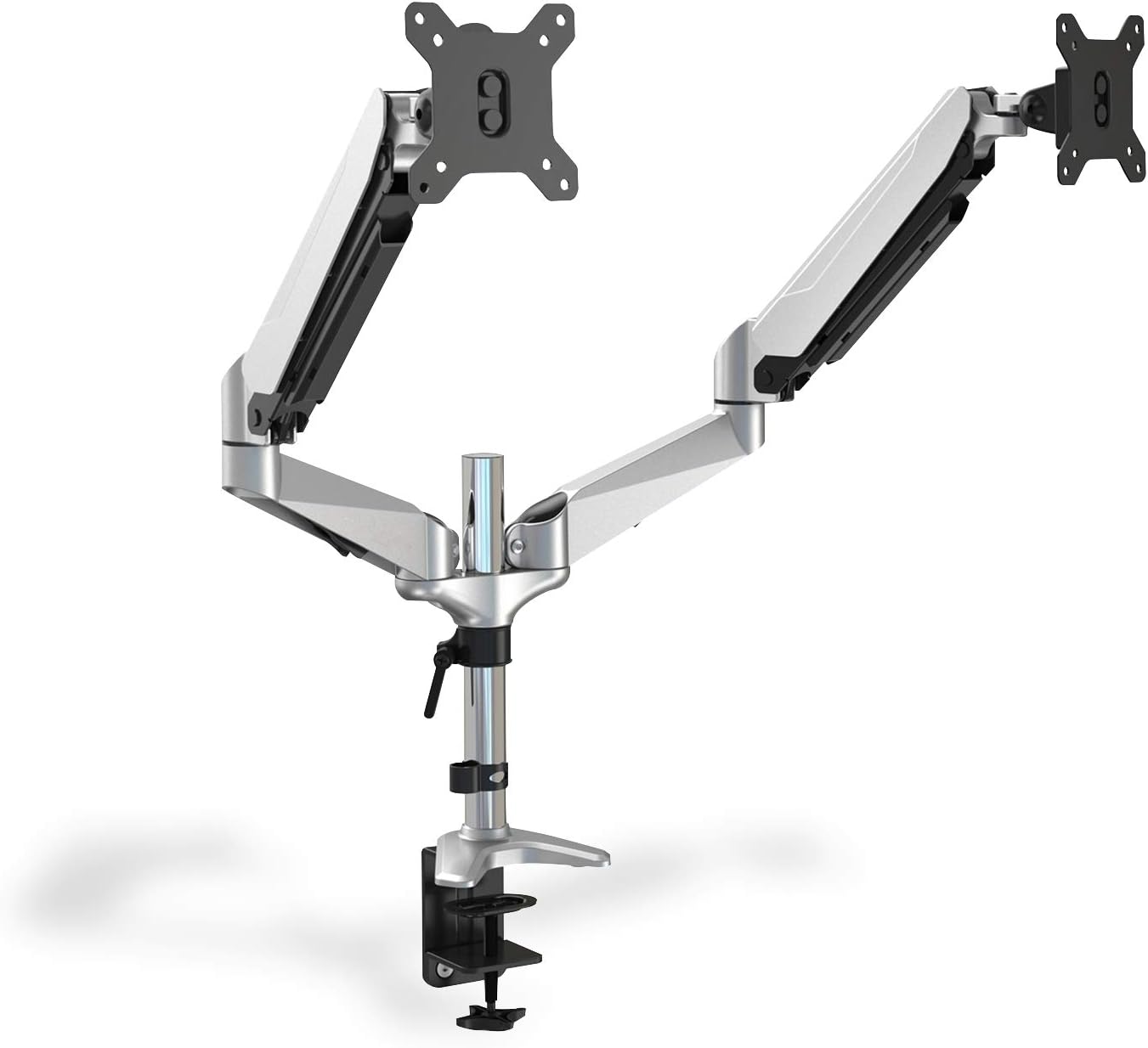 DIGITUS monitor mount - Clamp & gas spring - 2 monitors - Up to 27 inch - Up to 2x 8 kg - VESA 75 & 100 - Silver