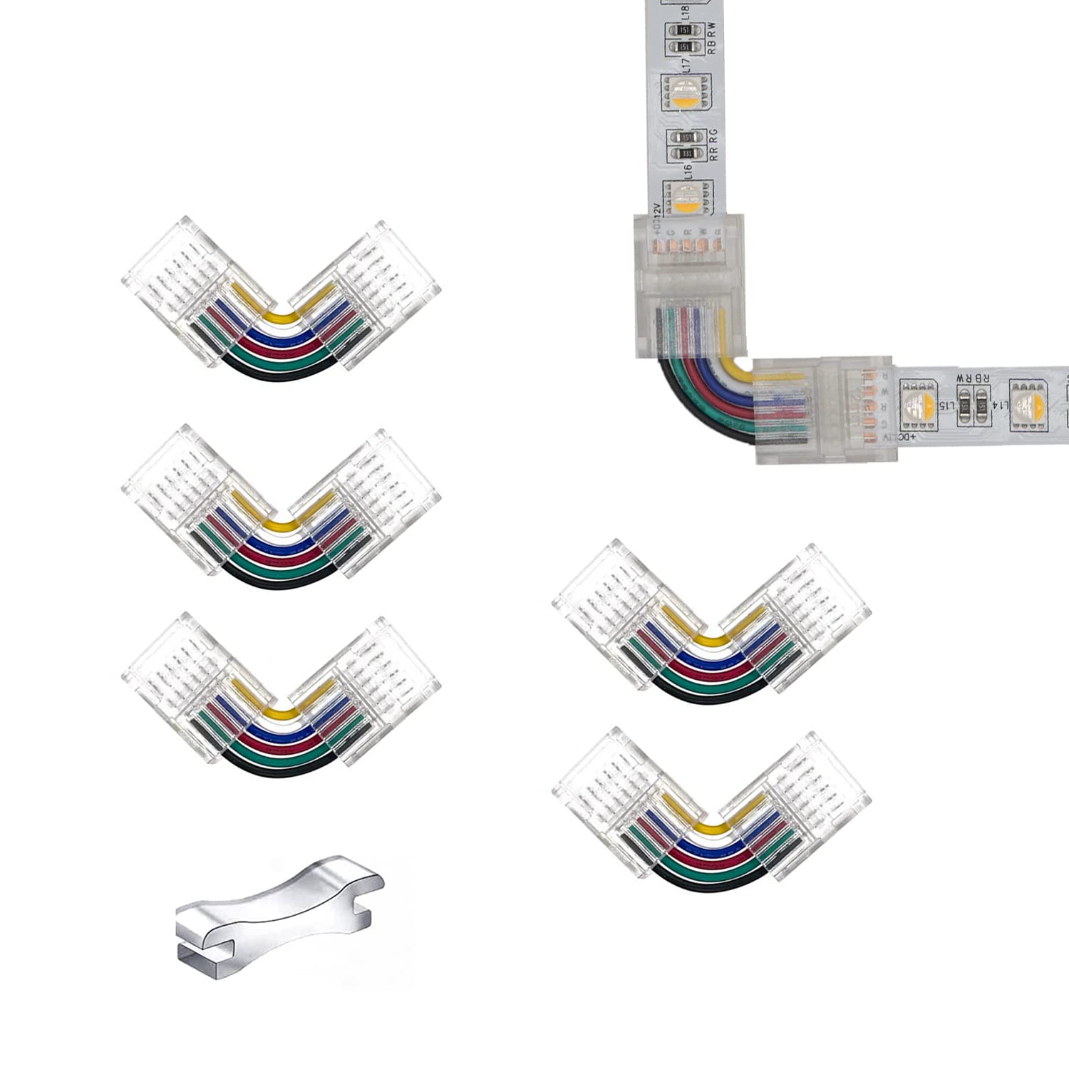 YUTOKEER 6-Pin RGBCCT 12mm LED Strip Connector - Solderless Adapter, Terminal Extension Connection, L-Shape Connectors for RGBCCT 6-Pin LED Lights 12-24V (5-Pack) — image 1