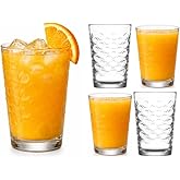BOHEM'S Small Juice Glasses, Clear Glass Cups Tumblers, 7 Oz, Drinking Glassware for Orange Juice, Water, Milk, Coffee, Perfect for Tasting and Small Portions, Set of 4 (Style 2)