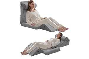 Axelrod 6PCS Orthopedic Bed Wedge Pillow Set, Post Surgery Foam for Back, Neck & Leg Pain Relief Comfortable & Adjustable Ortho Pillows- Anti Snoring, Heartburn, Acid Reflux & GERD Sleeping Light Grey