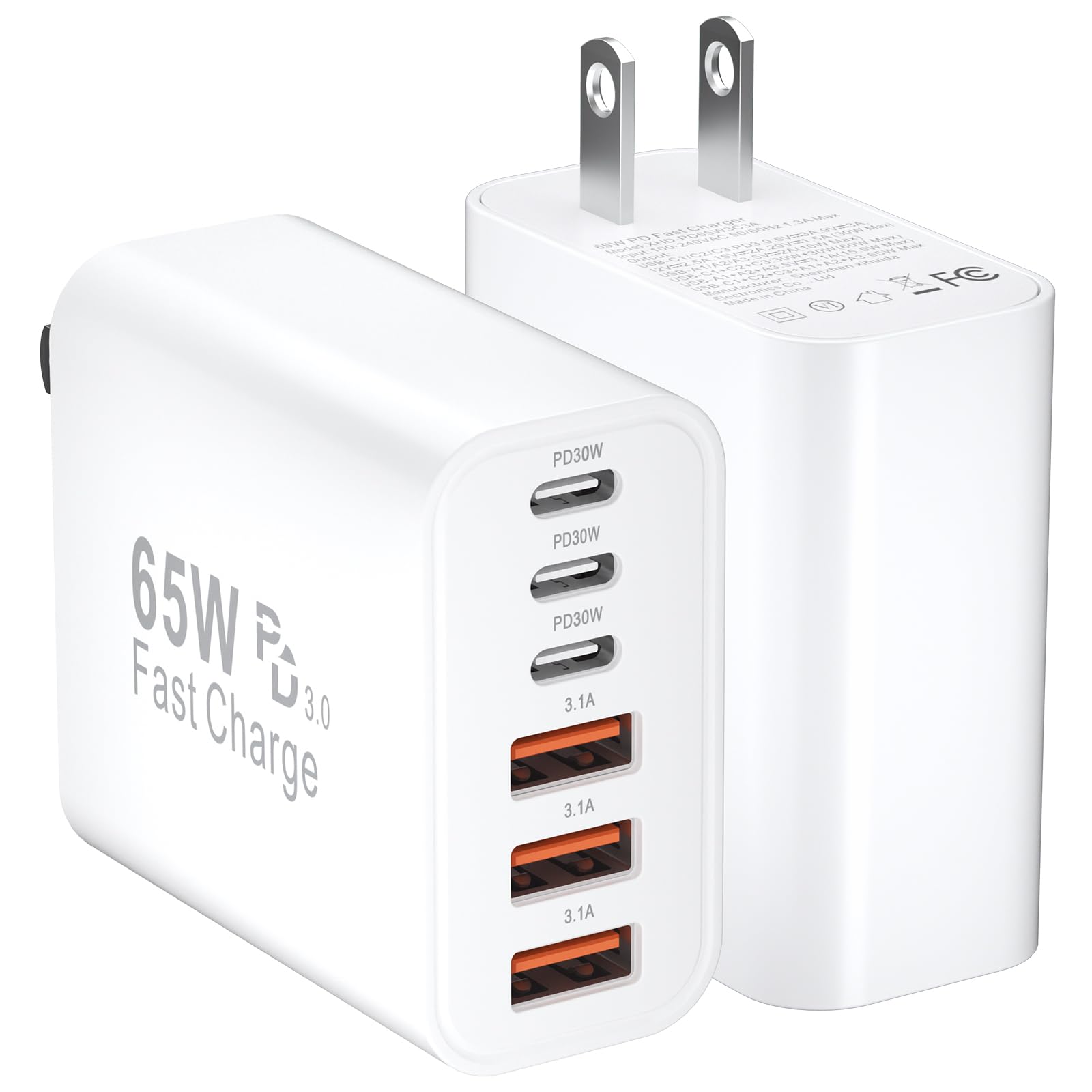 USB C Fast Charger Block iPhone Charger Fast Charging Blocks 65W Multi Port Chargers 6-Ports PD & QC Charging Cube Brick Power Adapter Type C Wall Chargers for iPhone 17/16/15/14/13/12 Pro Max, iPad