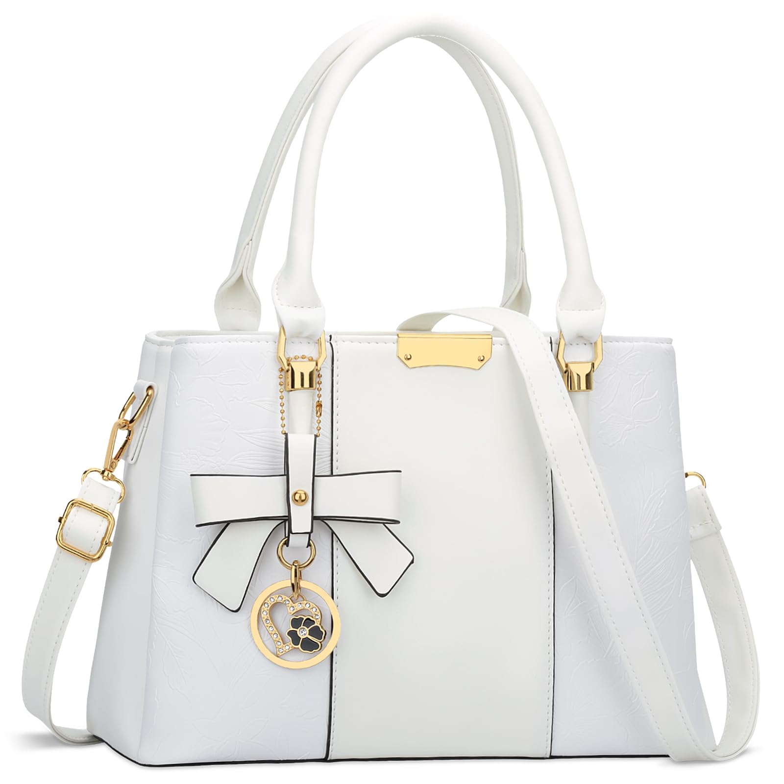 Photo 1 of KKXIU 3 Zippered Compartments Purses and Handbags for Women Top Handle Satchel Shoulder Ladies Bags (G-Embossed White Flower 2)