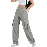 AVAMO Cargo Pants for Women with Pockets High Waist Lightweight Stretchy Hiking Casual Streetwear Baggy Wide Leg Pants