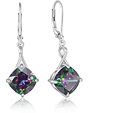 Vinoya Birthstone Earrings for Women 925 Sterling Silver Square Cubic Zirconia Dangle Drop Earrings Simple Jewelry for Her