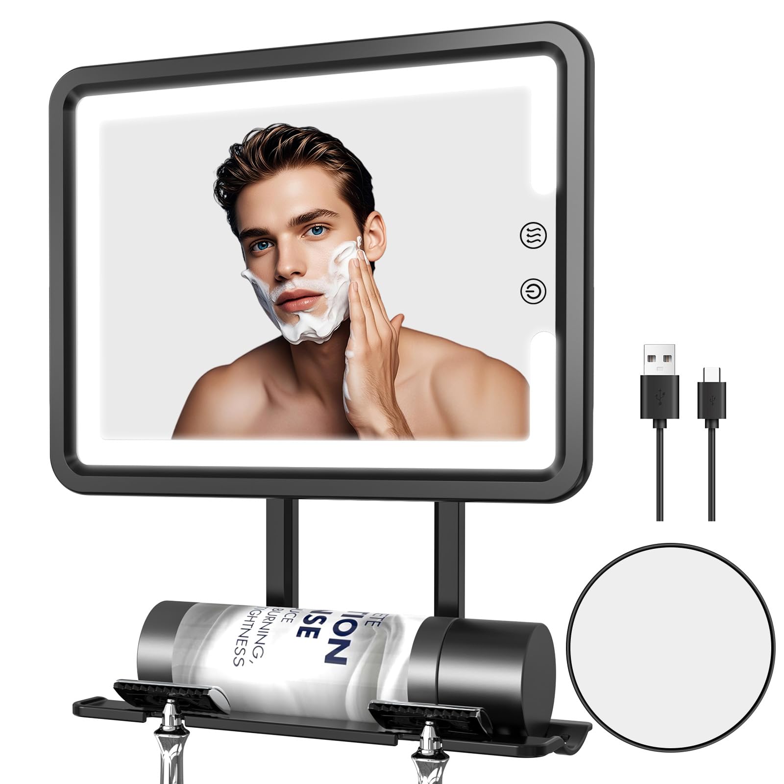 Photo 1 of COSMIRROR Heated Shower Mirror Fogless for Shaving, Anti Fog Shaving Mirror for Men, Rechargeable Shower Mirrors with Razor Holders, Fog Free Shave Mirror with 10X Magnifying and 3 Color Lights