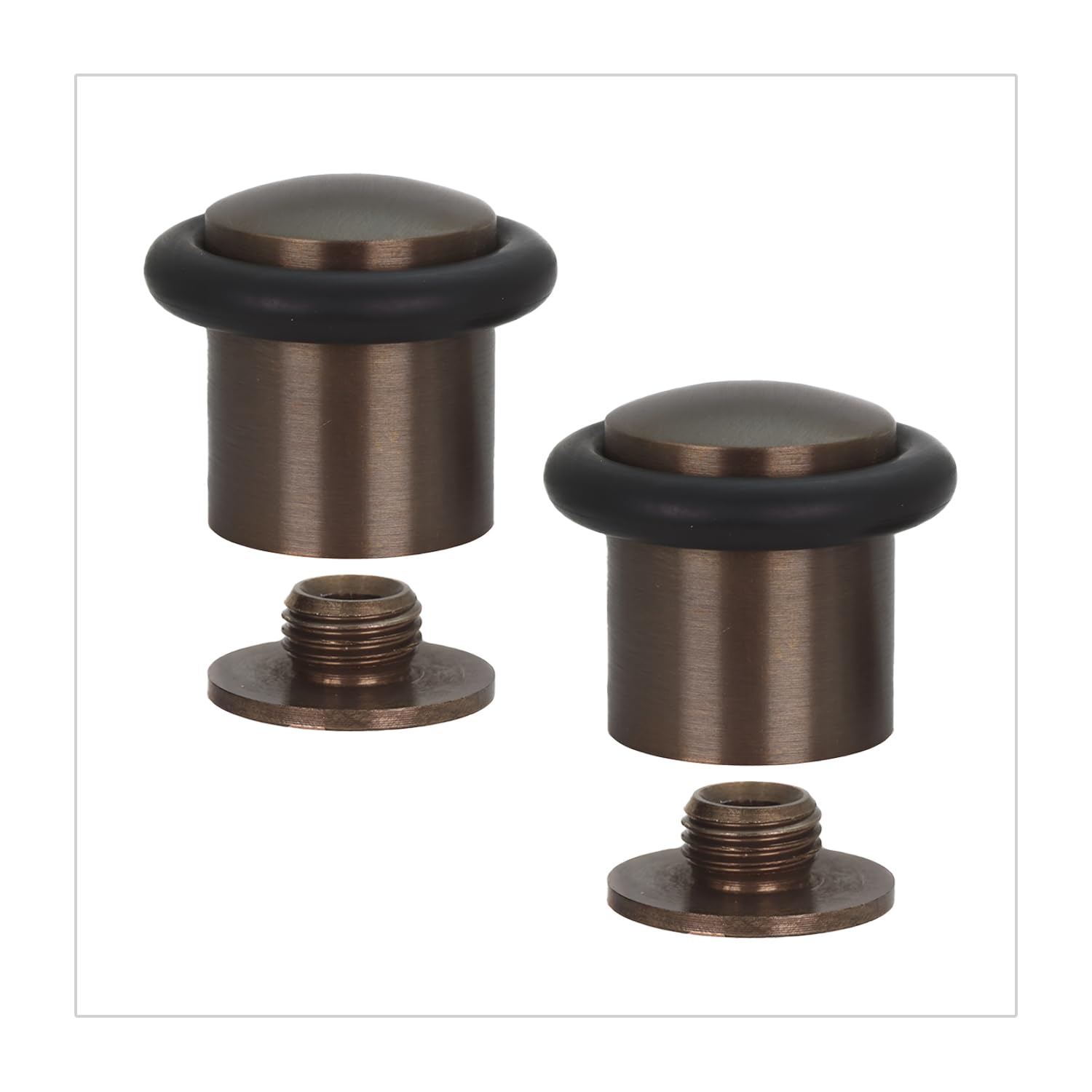 Door Stop | Pack of 2 | 24 x 30 mm | Threaded Base | Rustic Brass | Includes Screw + Mounting Plug | EVI Herrajes I-10824X302U