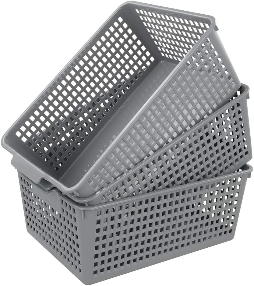 Yarebest Large Plastic Storage Basket Box, Cupboard Storage Baskets, 3-Pack (Grey), 35 cm x 26 cm x 14.5 cm - Image 3