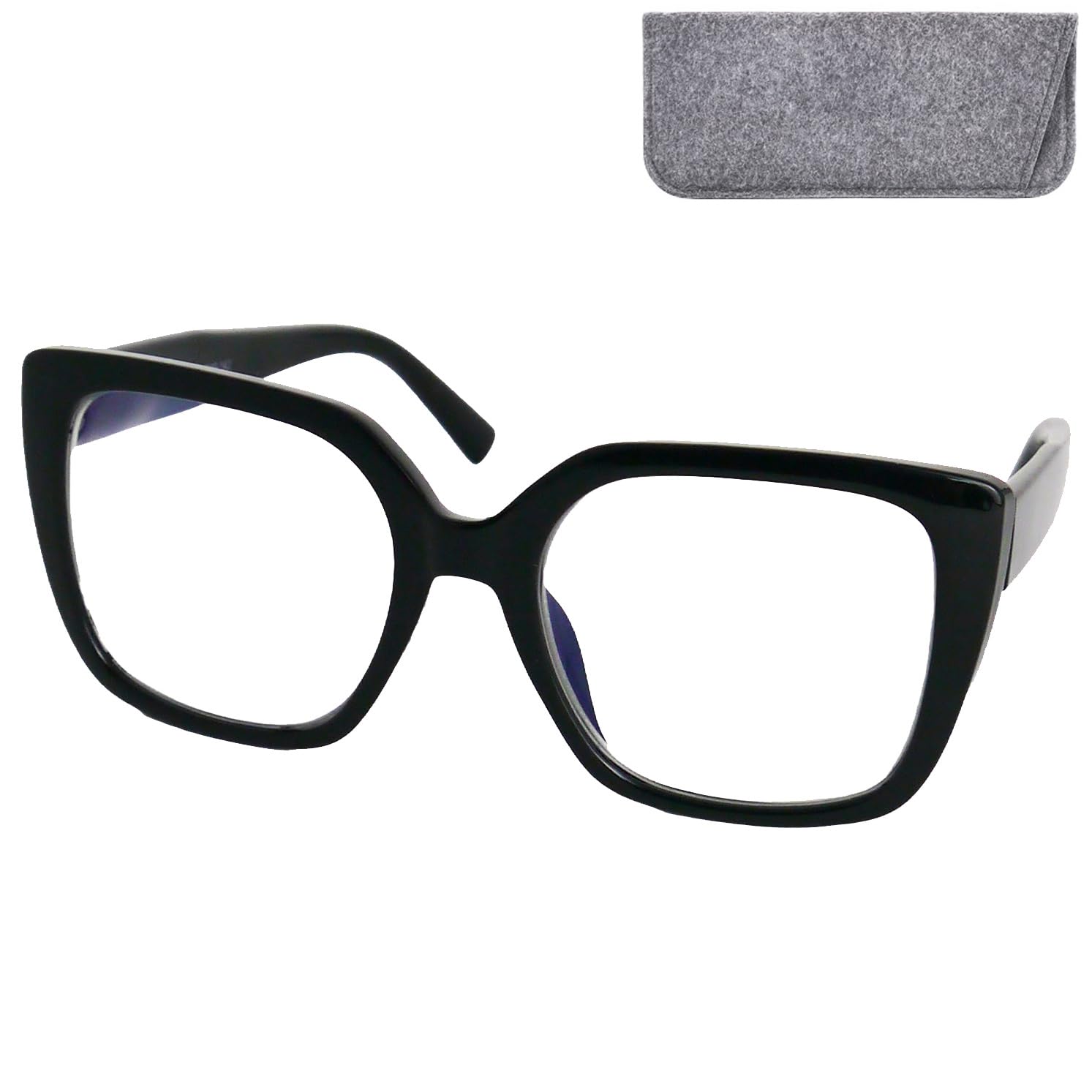 Mini Brille - Modern Reading Glasses Women with Thick Frame (Black) and Large Butterfly Square Scratch-Resistant Lenses, Case included, Specs Oversize + 1.00 Magnification