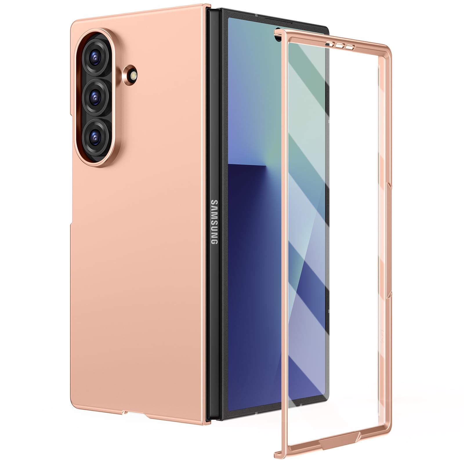 Ruky for Z Fold 7 Full Body Case, Full Body Protection with Built-in Screen Protector Hard PC Slim Anti-Scratches Shockproof Protective Phone Case for Samsung Galaxy Z Fold 7, Gold