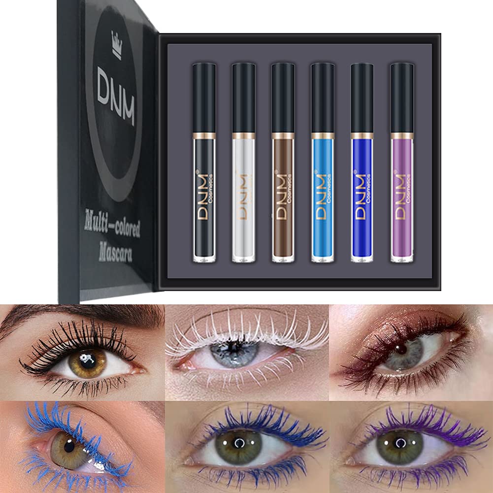 6 Colors Colorful Mascara Set, Rainbow Colorful Waterproof Mascara 3D Fiber Lash Mascara Volume Eye lash
