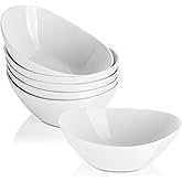 LIFVER Oval Dessert Bowls,16 Ounce Porcelain White Bowls Set,Serving Bowls for Side Salad,Soup,Cereal,Ice Cream,Dishwasher & 