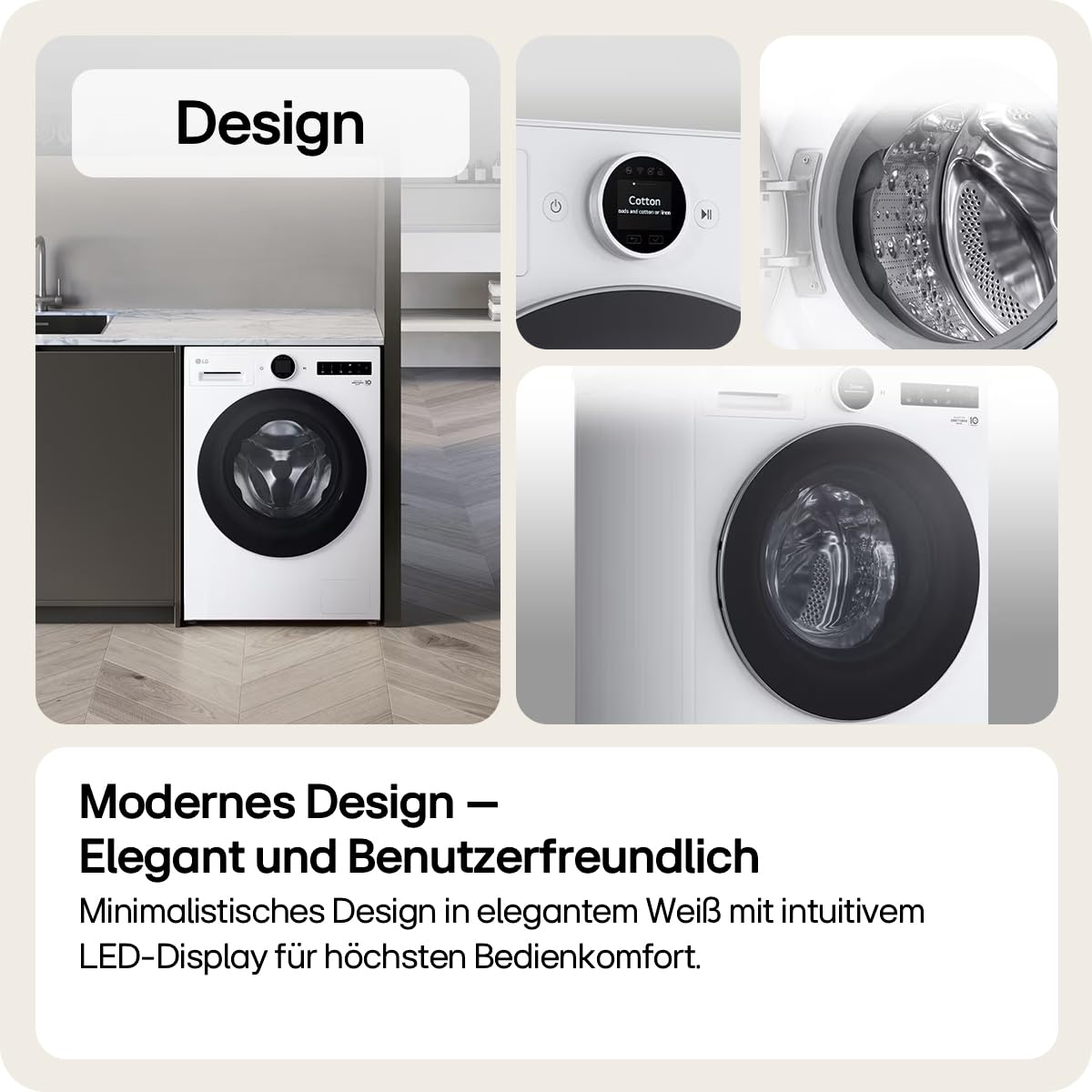 LG F4WX9092 Waschmaschine (9 kg, Energieklasse A-55%, 1.350 U/Min.) mit AI Wash, Easy-Touch Drehregler, TurboWash 360, Weiß 4