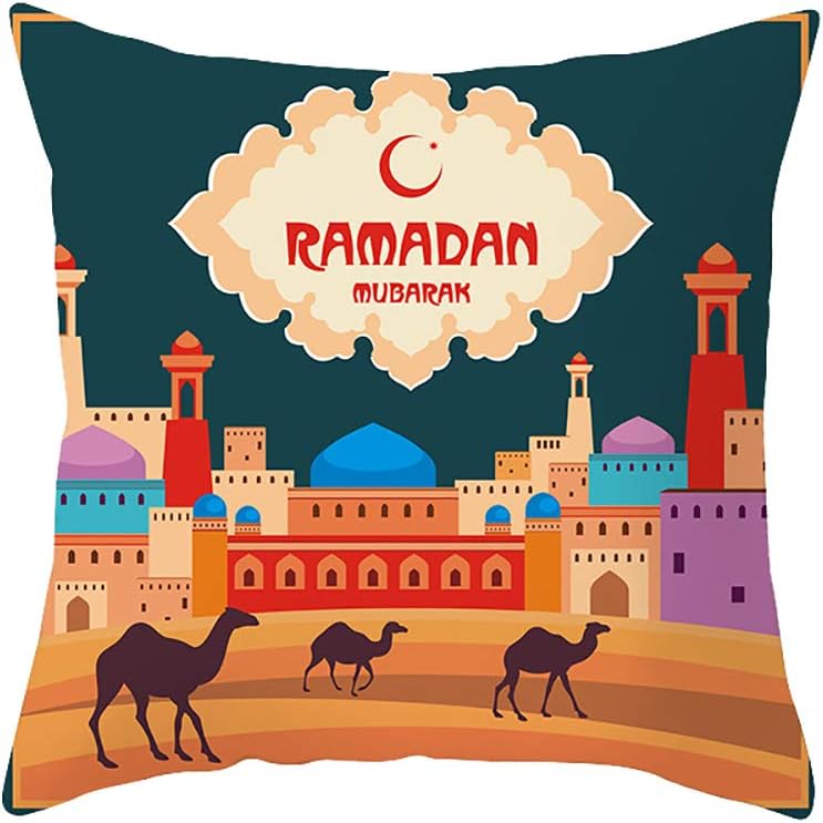 Rancheng 18 X18 Ramadan Pillowcase Islamic Ramadan Festival Pillow Case Printing Cotton Cushion Cover Sofa Bedroom Home Patio Car Pillow Cover