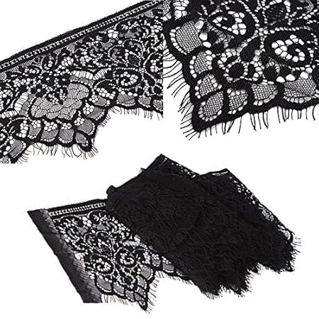 Mayitr 2 x 3m Blütenspitze Trim Spitzenborte Spitzenband Schwarz 19cm fur Nähzubehör