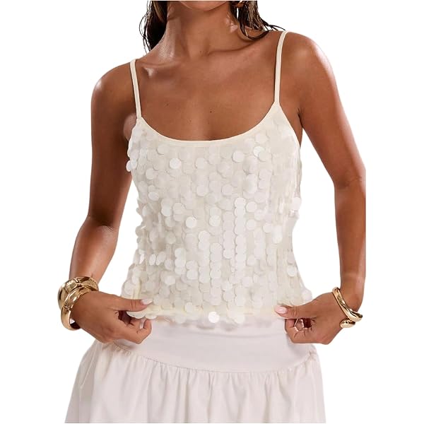 SHENHE Women's Sparkly Sequin Halter Crop Top - Backless Asymmetrical Rave & Party Top - View #5