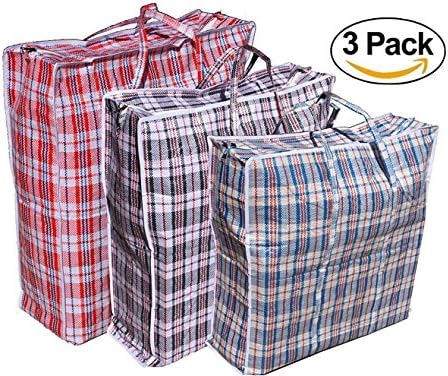 Omni Premium 3 Pack Checkered Laundry Storage Shopping College Dorm Bags Moving Storate 3 Sizes 3 Colors