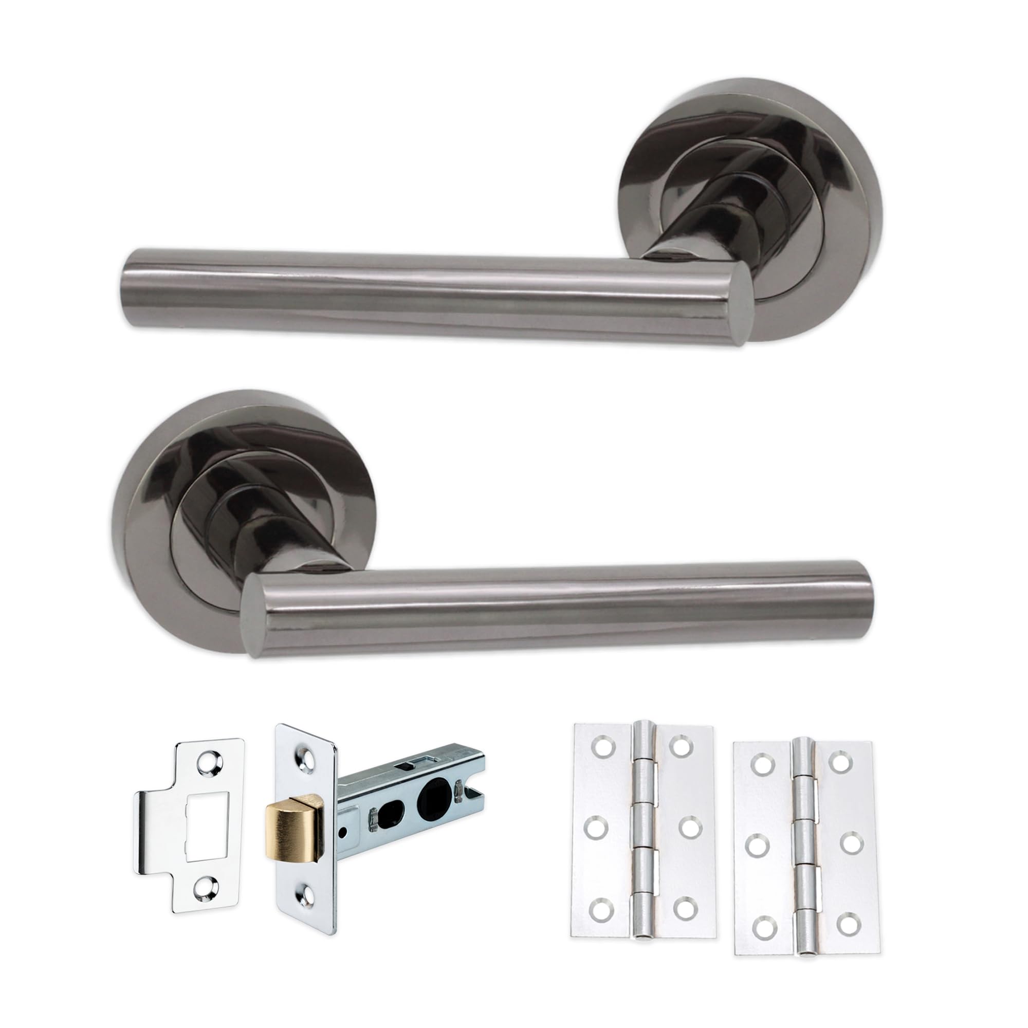 Infinity Decor 1 Set T-Bar Black Nickel Lever On Rose Door Handles Pack Internal Latch & Hinges