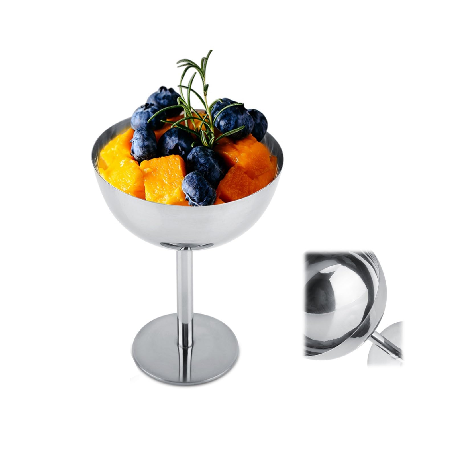 FAUOSWUK Stainless Steel Desert Cup, Rustproof Ice Cream Cup, Stainless Steel Ice Cream Cup, for Home Kitchen (High feet)