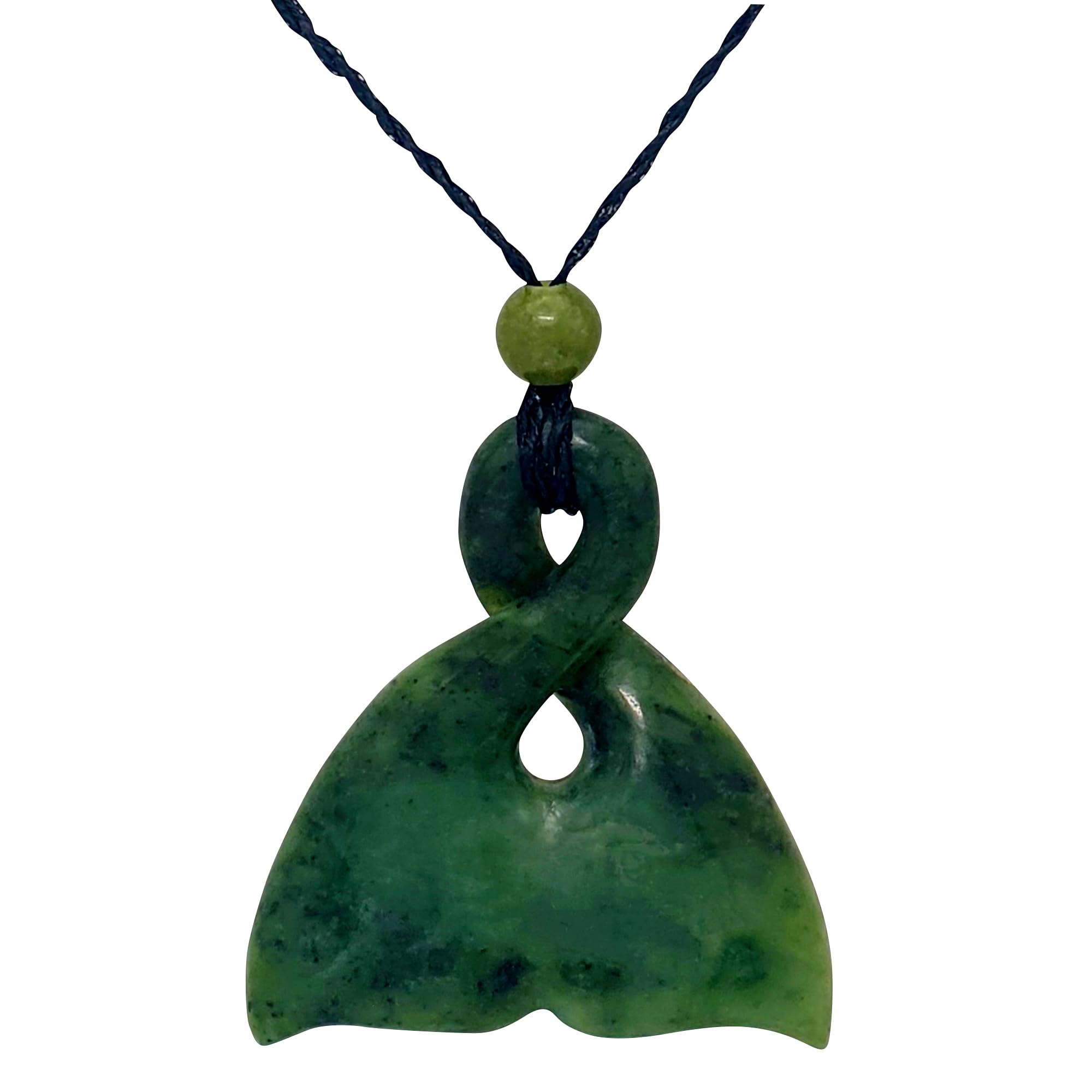 81stgeneration Nephrite Jade Single Twist Pikorua Whale Tail Pendant Necklace - Maori Cord Necklace for Men - Greenstone Jewellery for Women - Tribal Hand-Carved Green Gemstone Statement Piece