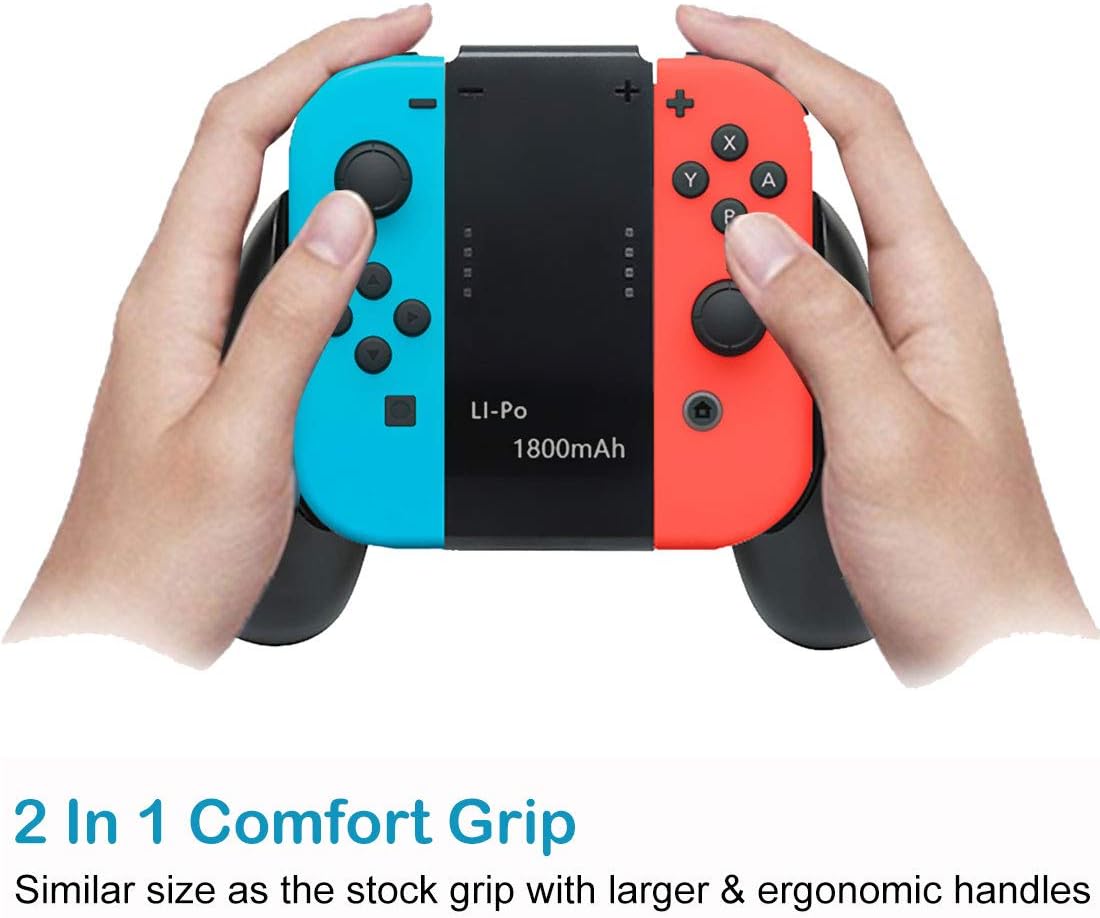 Kinvoca Joy Con Charging Grip with 1800mAh Battery, 2-in-1 Comfort Grip for Nintendo Switch Joy-Con Controller, Joycon Charger with 32in USB-C Cable, Power & Charge Indicators, Overcharge Protection: Computers & Accessories