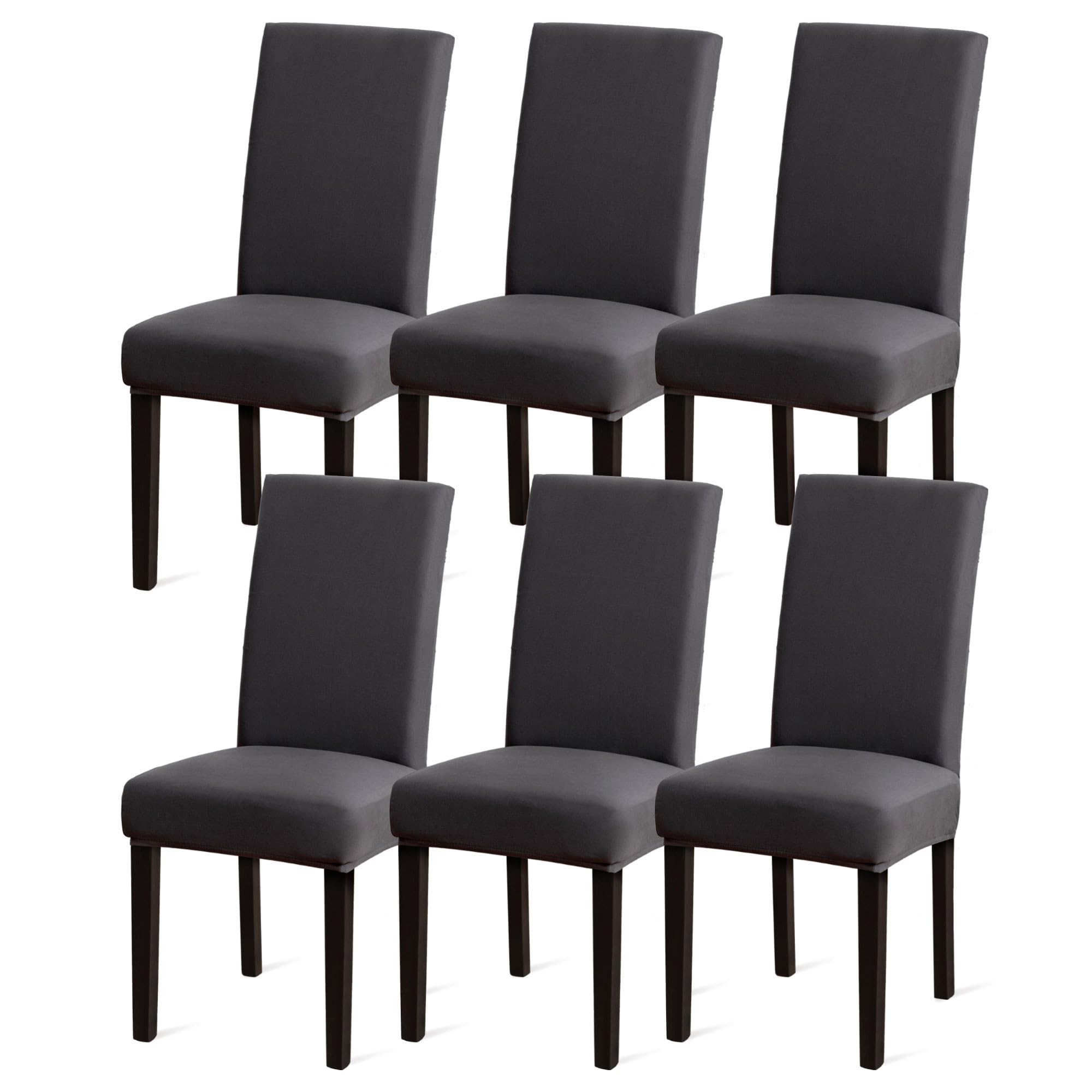 Sufdari Chair Covers 6 Grey,Stretch Dining Chair Covers, Spandex seat Covers for Dining Chairs,Elastic Washable Chair Protectors for Dining Room,Hotel,Restaurant,Banquet (6, Darkgrey)