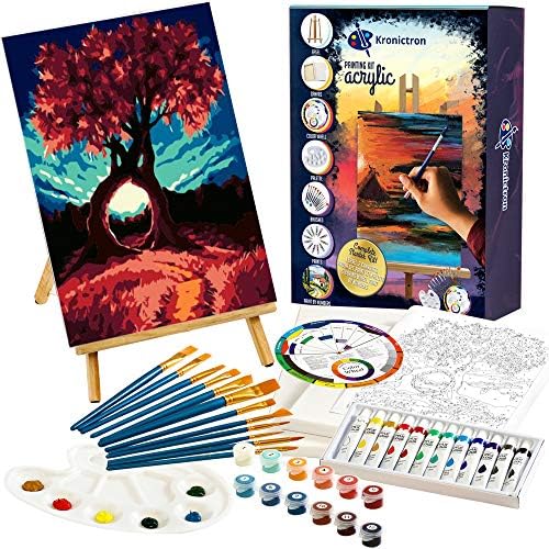 初心者向けペイントセット 数字によるボーナスペイント ペイントカラー コットンキャンバスパネル カラーホイール パレットブラシ テーブルイーゼル 使い勝手の良い