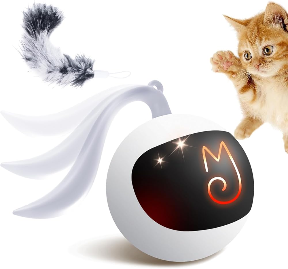 Migipaws Interactive Cat Ball Toy Set Fun Tracker Rechargeable White