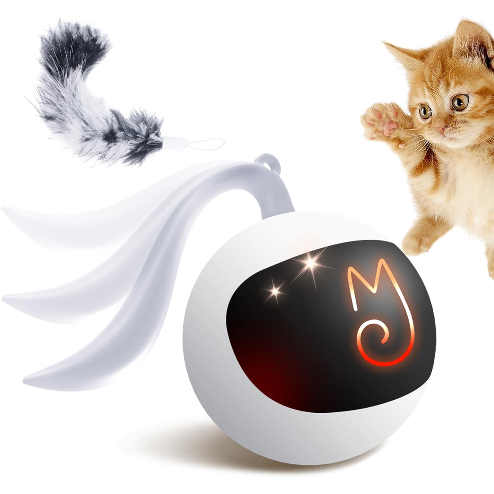 Migipaws Interactive Cat Ball Toy Set, Fun Tracker, Automatic Rolling Chase Ball with Fluffy Tail, A Small Mice, Rechargeable (White) — image 1