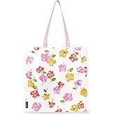 kate spade new york Reusable Shopping Bag, Grocery Tote with Shoulder Straps, Large Collapsible Tote, Spring Pansies