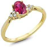 Gem Stone King 14K Yellow Gold Gemstone Birthstone and White Diamond Engagement Ring | Oval 6X4MM | Wedding Anniversary Promise Gold Ring for Women | Sizes 5 to 9