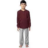 Fruit of the Loom boys Long Sleeve Jersey Henley Top and Fleece Pant Sleep Pajama Set