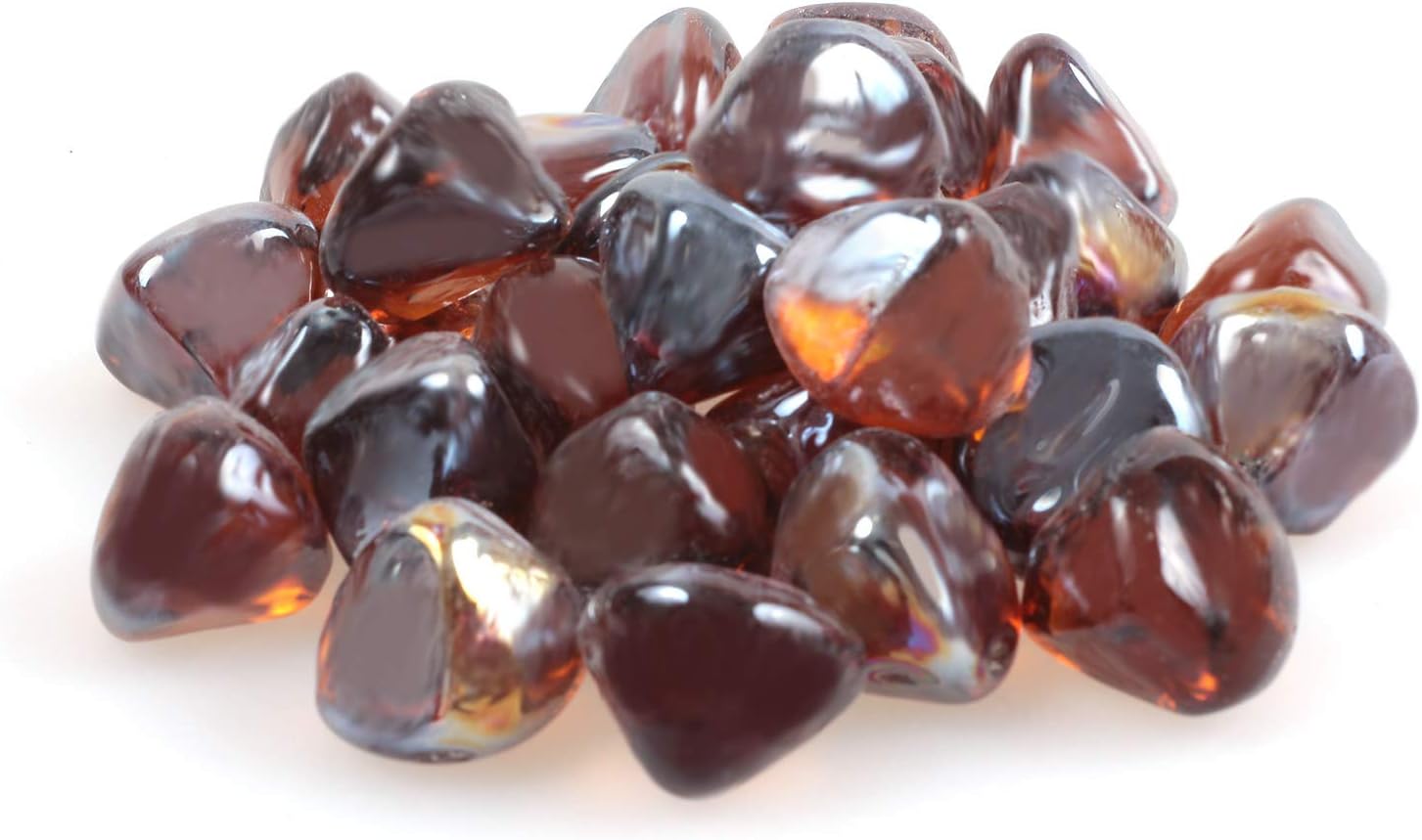 Reflective Fire Glass Diamond,Fire Drops,Fire Glass Pebbles Stones Beads Chips for Fire Pit Fish Tank Aquarium Succulent Garden Decoration,20-25mm(3/4''-1''),610g/1.34lbs (Diamond, Amber)