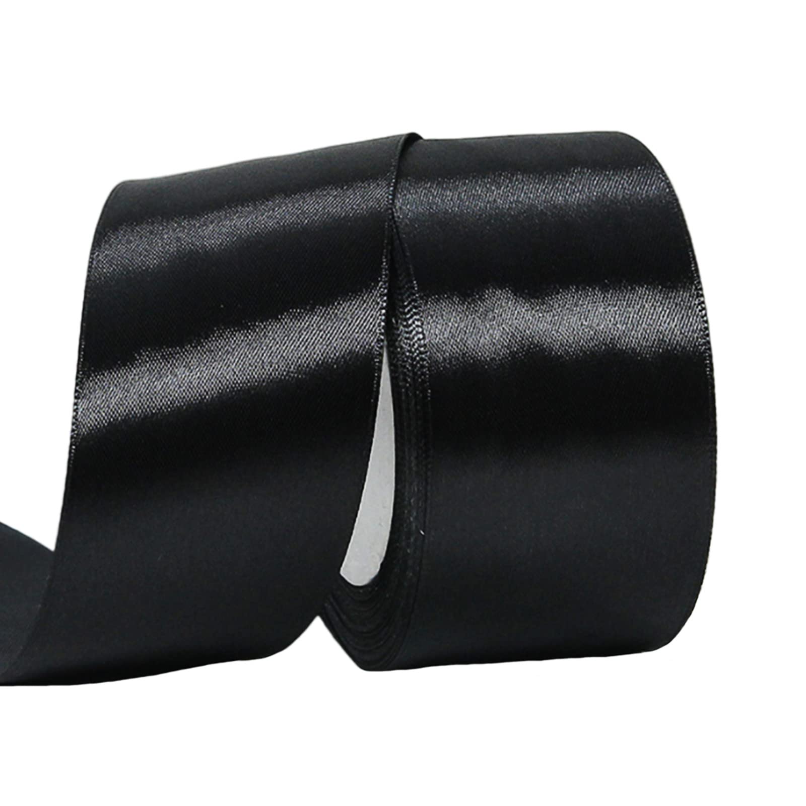 50mm Wide Black Ribbon Thick Halloween Ribbon for Gift Wrapping 22m, 2 inch Thick Black Satin Ribbon for Halloween Cake Wrapping Wedding Car Hair Bow Bouquet Crafts Decorations